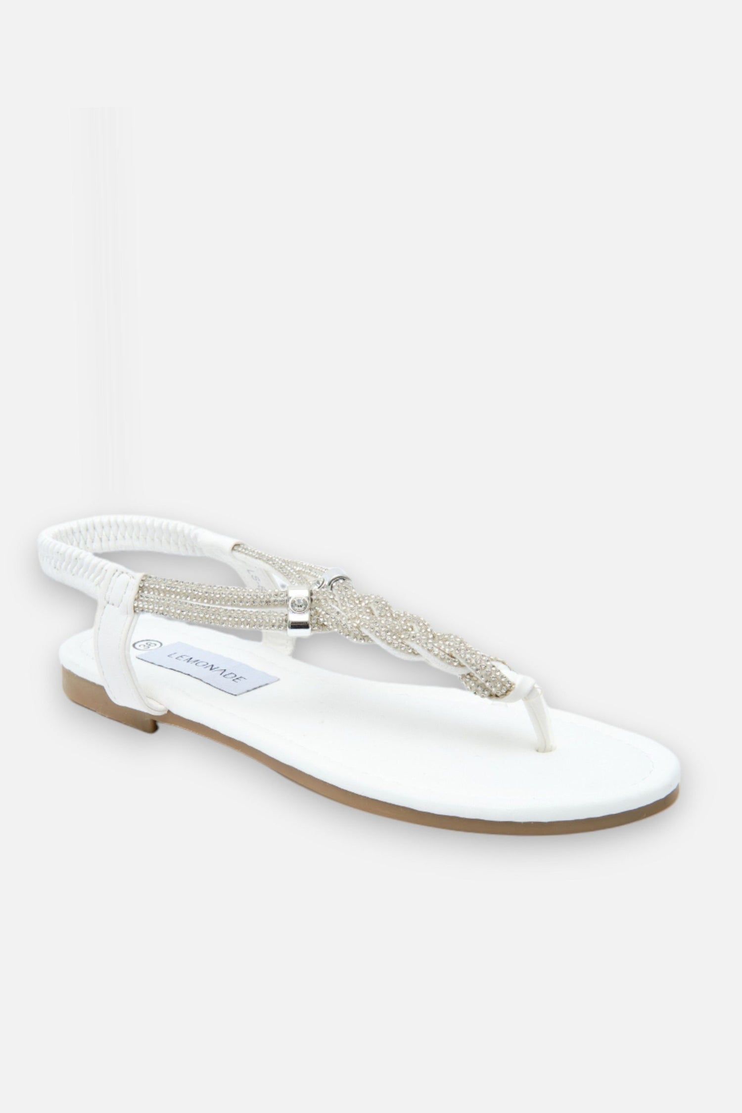 Crystal Knot Twist Sandals White, capturing encrusted in crystals