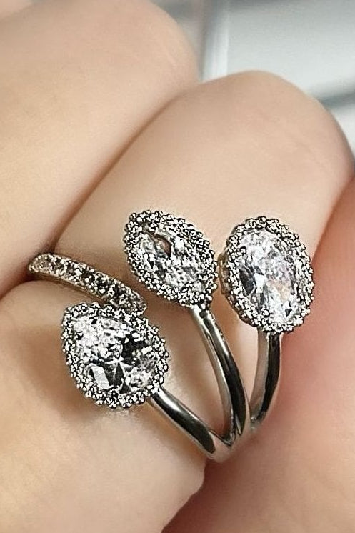 Crystal Triple Teardrop Ring Silver, with a closer look at the design details