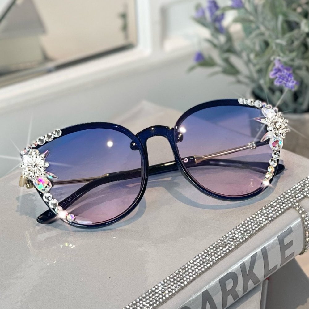 Crystal Sparkle Sunglasses Blue **3 WEEK WAITING LIST** featuring thin Delicate Rims