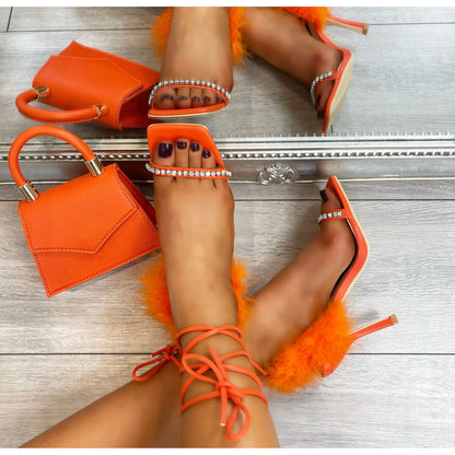 Crystal Euphoria Orange Heels, featuring key design details