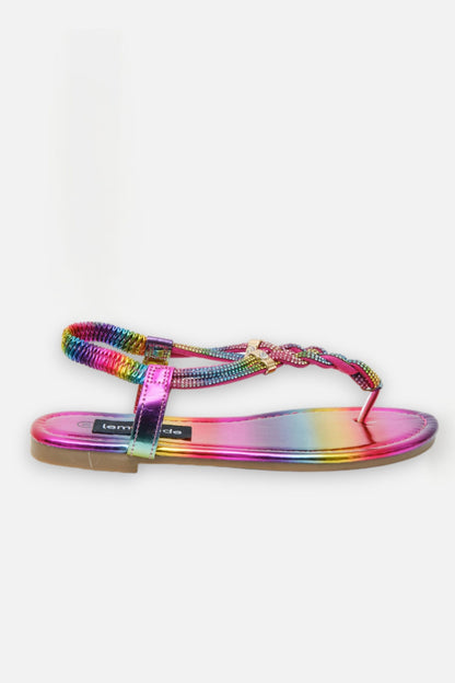 Crystal Knot Twist Sandals Rainbow, highlighting encrusted in crystals