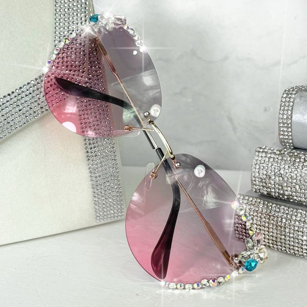 Crystal Celebrity Sunglasses Smokey Pink **4 WEEK WAITING LIST** designed with rimless Crystal Embellished Lenses
