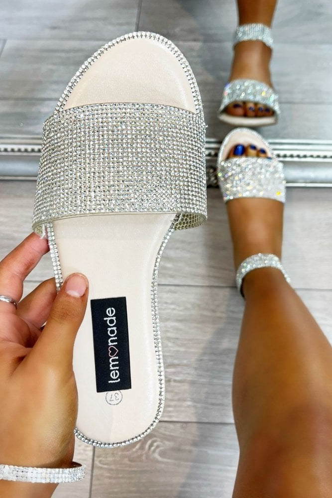 Crystal Cinderella Sliders Nude designed with crystal Embellished Band