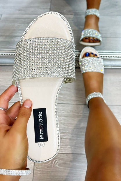 Crystal Cinderella Sliders Nude designed with crystal Embellished Band
