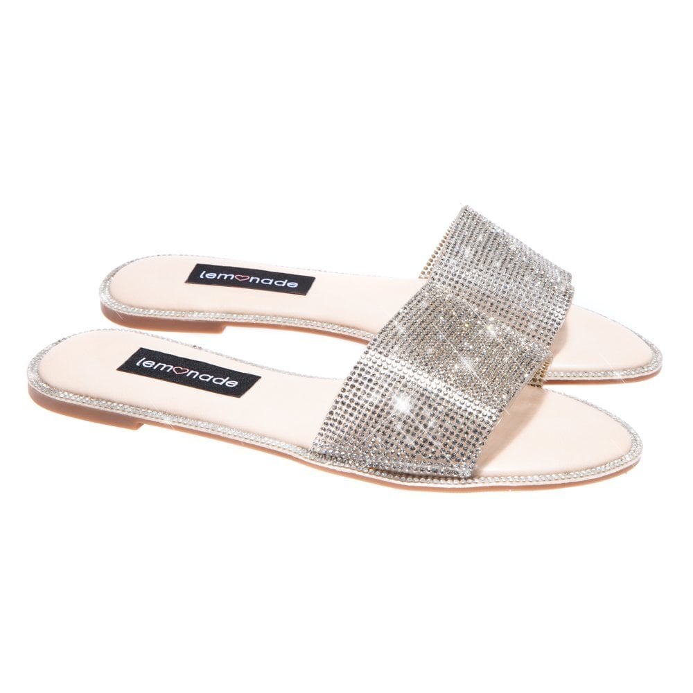 Crystal Cinderella Sliders Nude, featuring lining: PVC