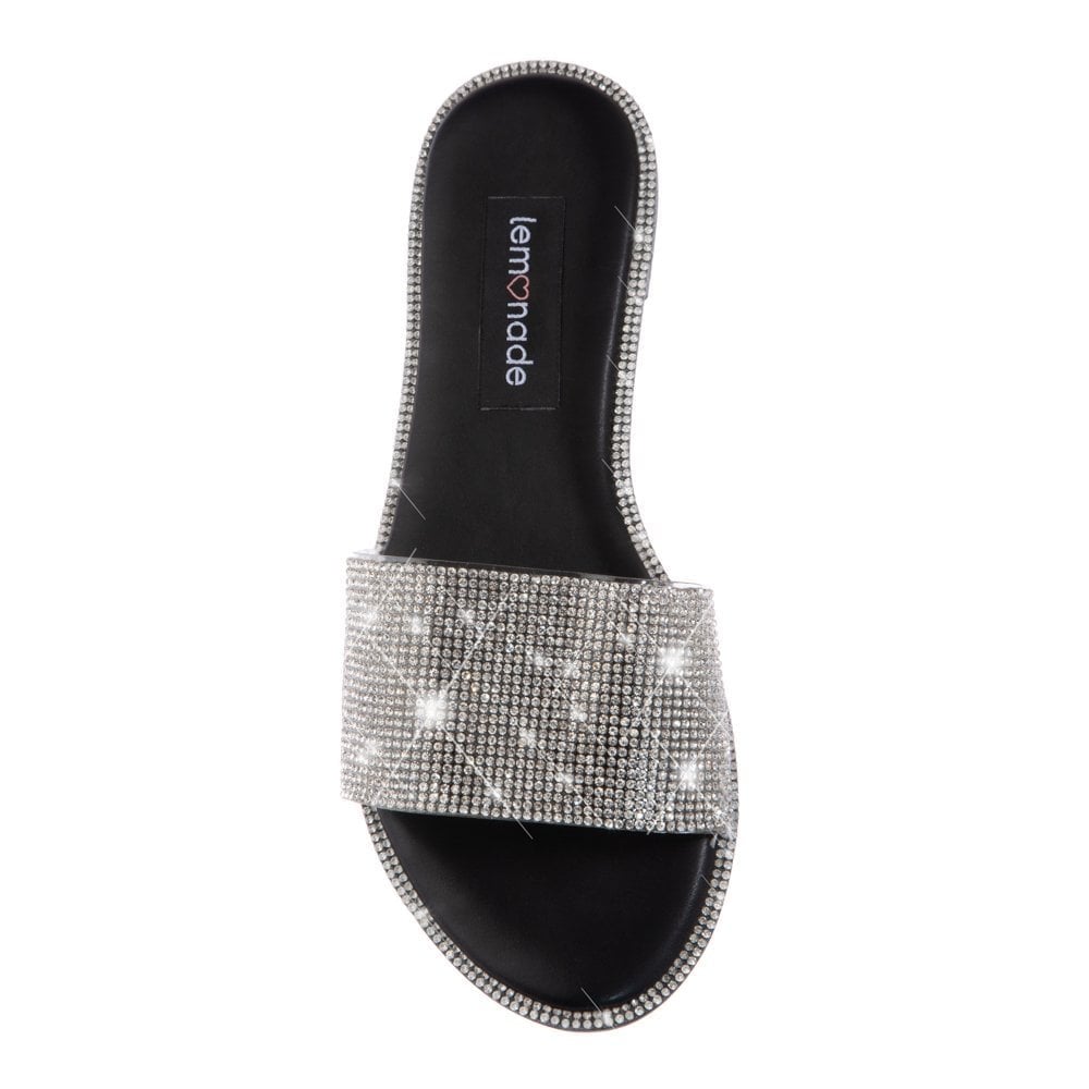 Crystal Cinderella Sliders Black, featuring upper: PVC
