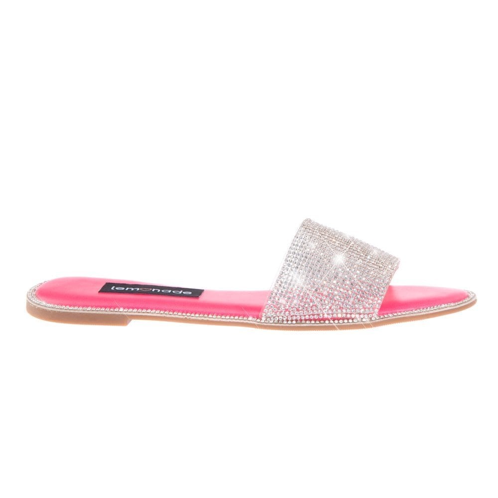 Crystal Cinderella Sliders Neon Pink, featuring slip-On Design