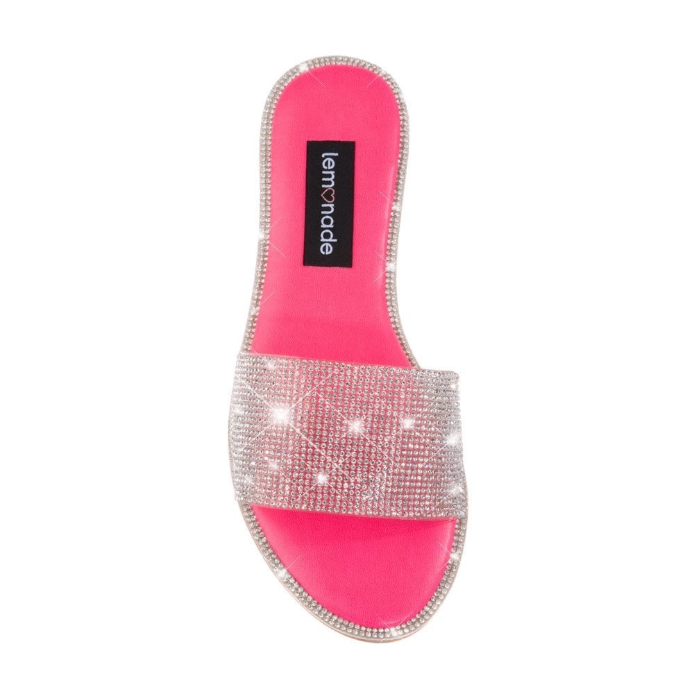 Crystal Cinderella Sliders Neon Pink, featuring upper: PVC