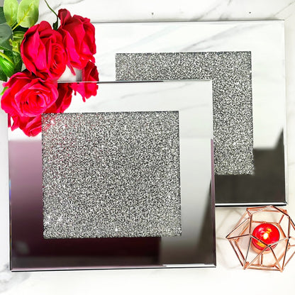 Crushed Ice Coasters Silver, featuring measurements of coasters: 10cm x 10 cm