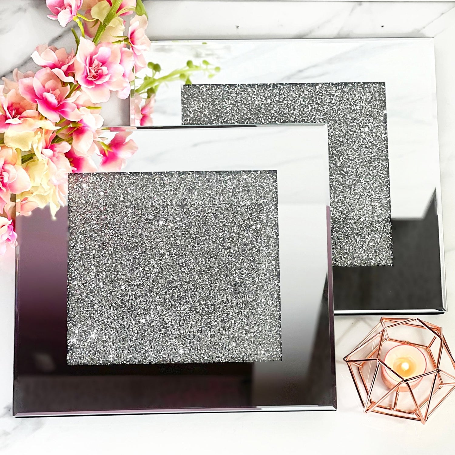 Crushed Ice Coasters Silver, featuring mirrored Edge