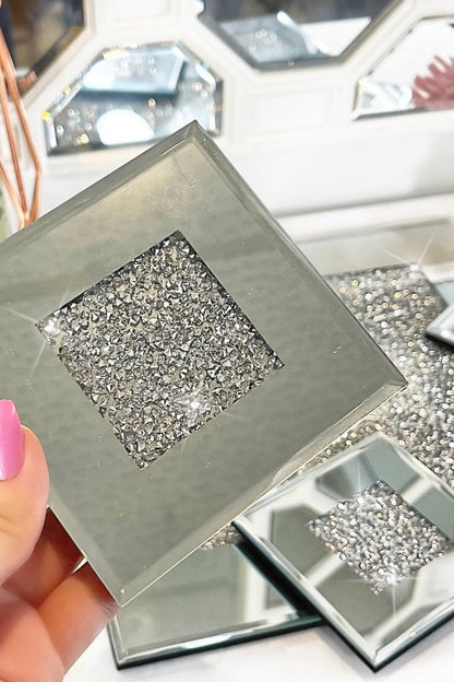 Crushed Ice Coasters Silver designed with mirrored Edge
