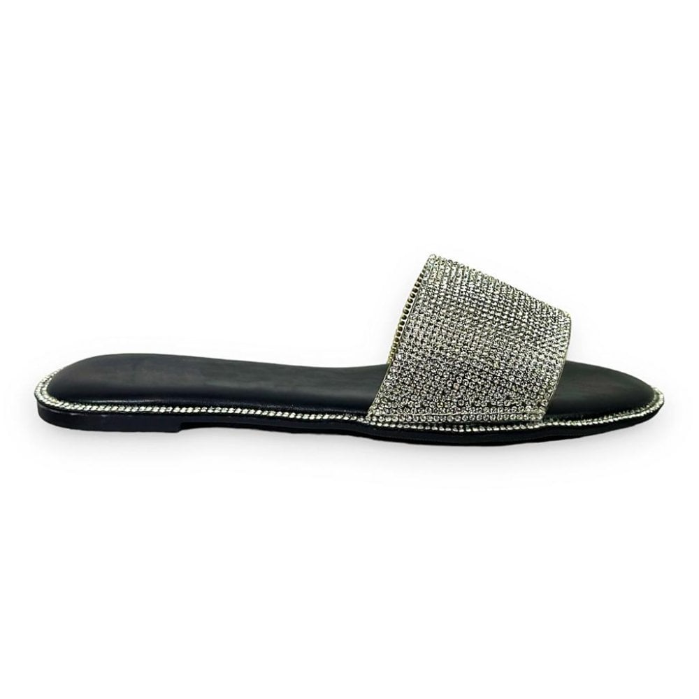 Crystal Cinderella Sliders Black, showing padded Sole