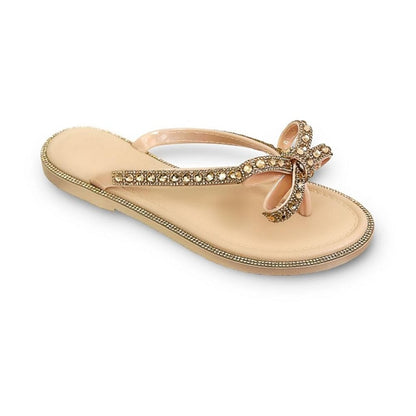 Crystal Glamour Bow Flip Flops Limited Edition Rose Gold, drawing attention to embellished Trim