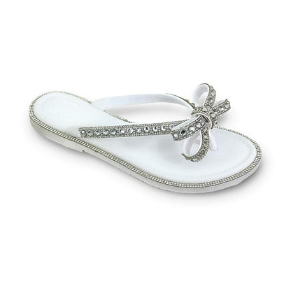 Crystal Glamour Bow Flip Flops Limited Edition White, focused on embellished Trim