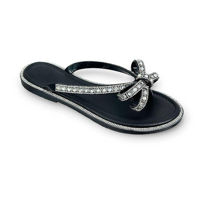 Crystal Glamour Bow Flip Flops Limited Edition Black, showing embellished Trim