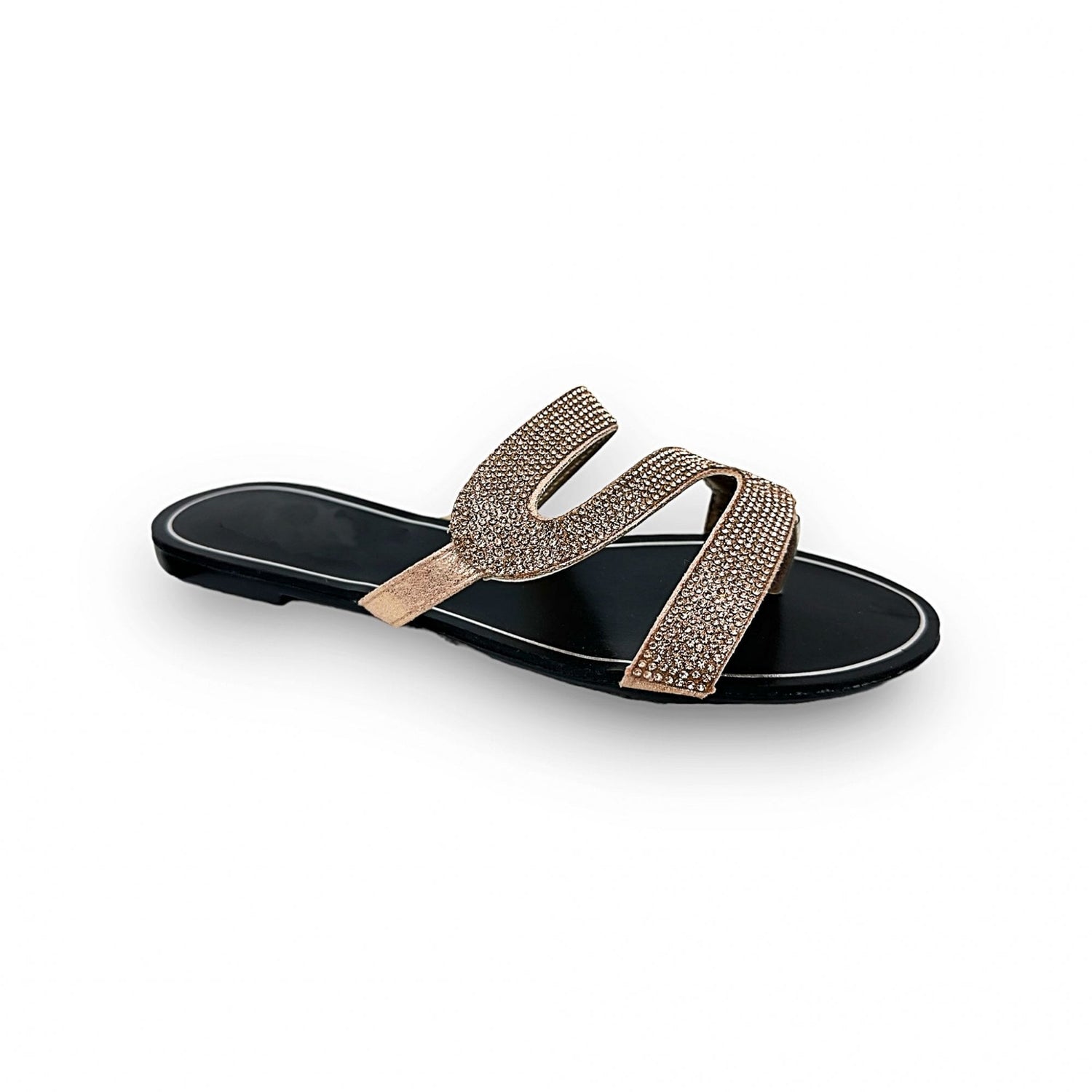 Crystal Swirl Sliders Rose Gold, capturing slip-On Design