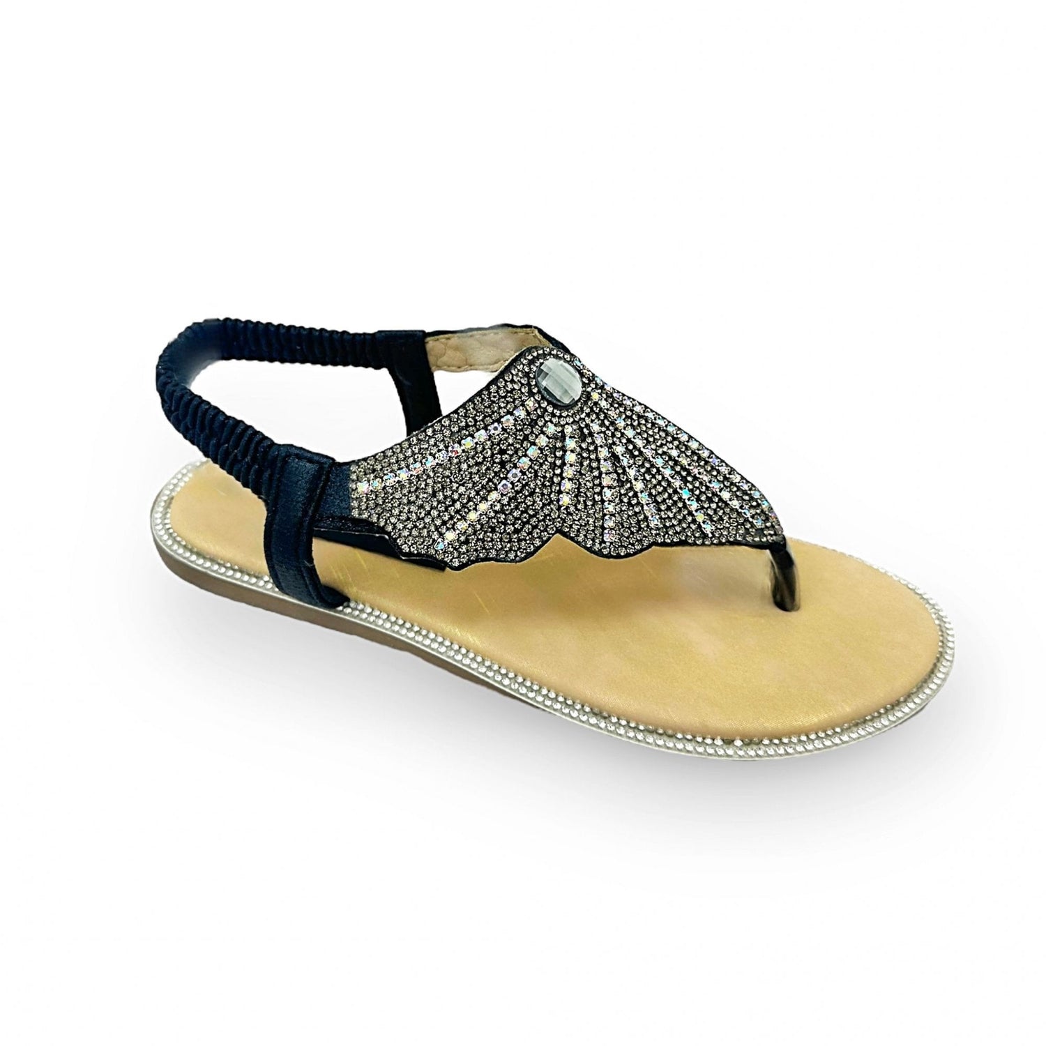 Crystal Couture Butterfly Sandals Black, capturing embellished Butterfly design