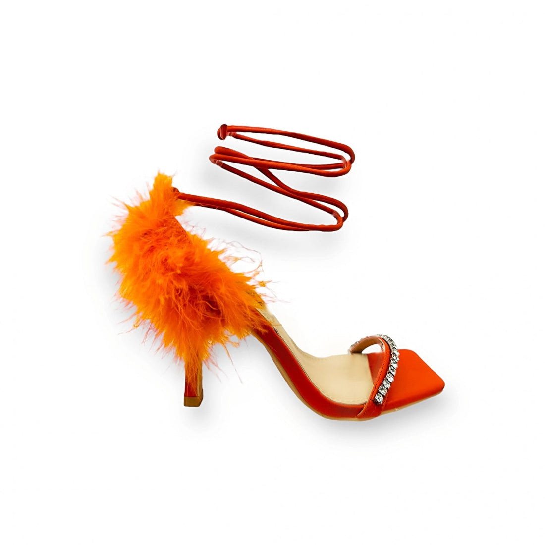 Crystal Euphoria Orange Heels, shown from another angle