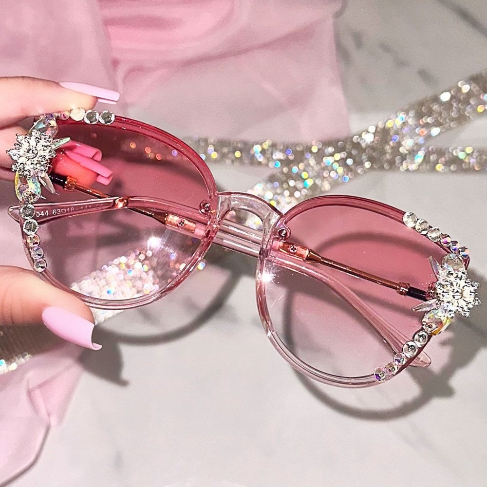 Crystal Sparkle Sunglasses Pink **3 WEEK WAITING LIST** featuring thin Delicate Rims
