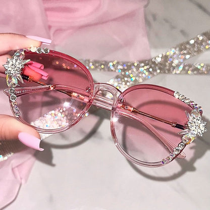 Crystal Sparkle Sunglasses Pink **3 WEEK WAITING LIST** featuring thin Delicate Rims