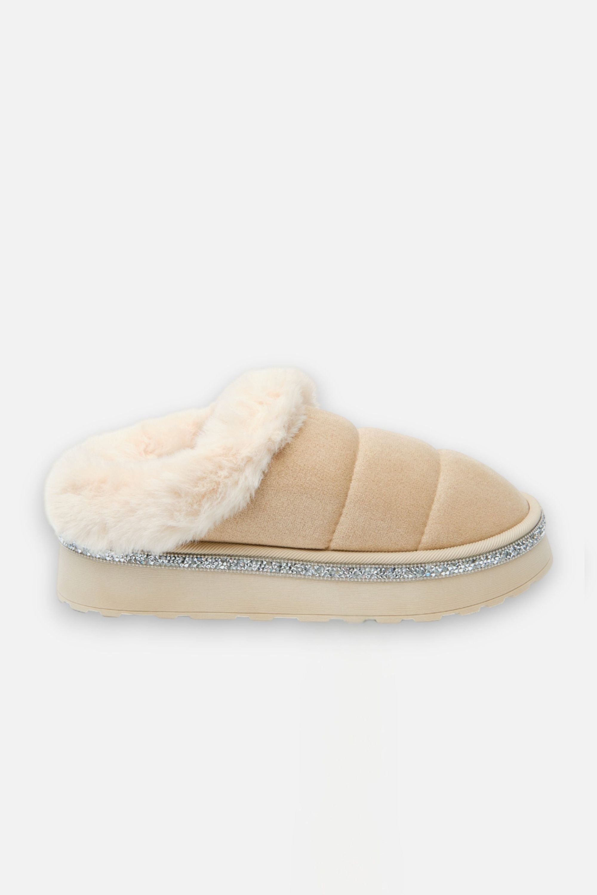 Crystal Trim Soft Touch Slippers Nude, capturing embellished Crystal Trim