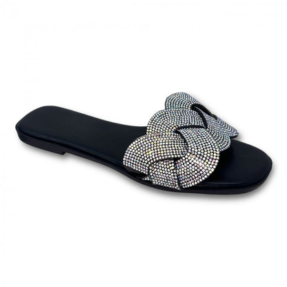 Crystal Infinity Sliders Black, featuring rounded Toe Design