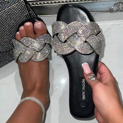 Crystal Infinity Sliders Black, focused on crystal Embellished Braid Design
