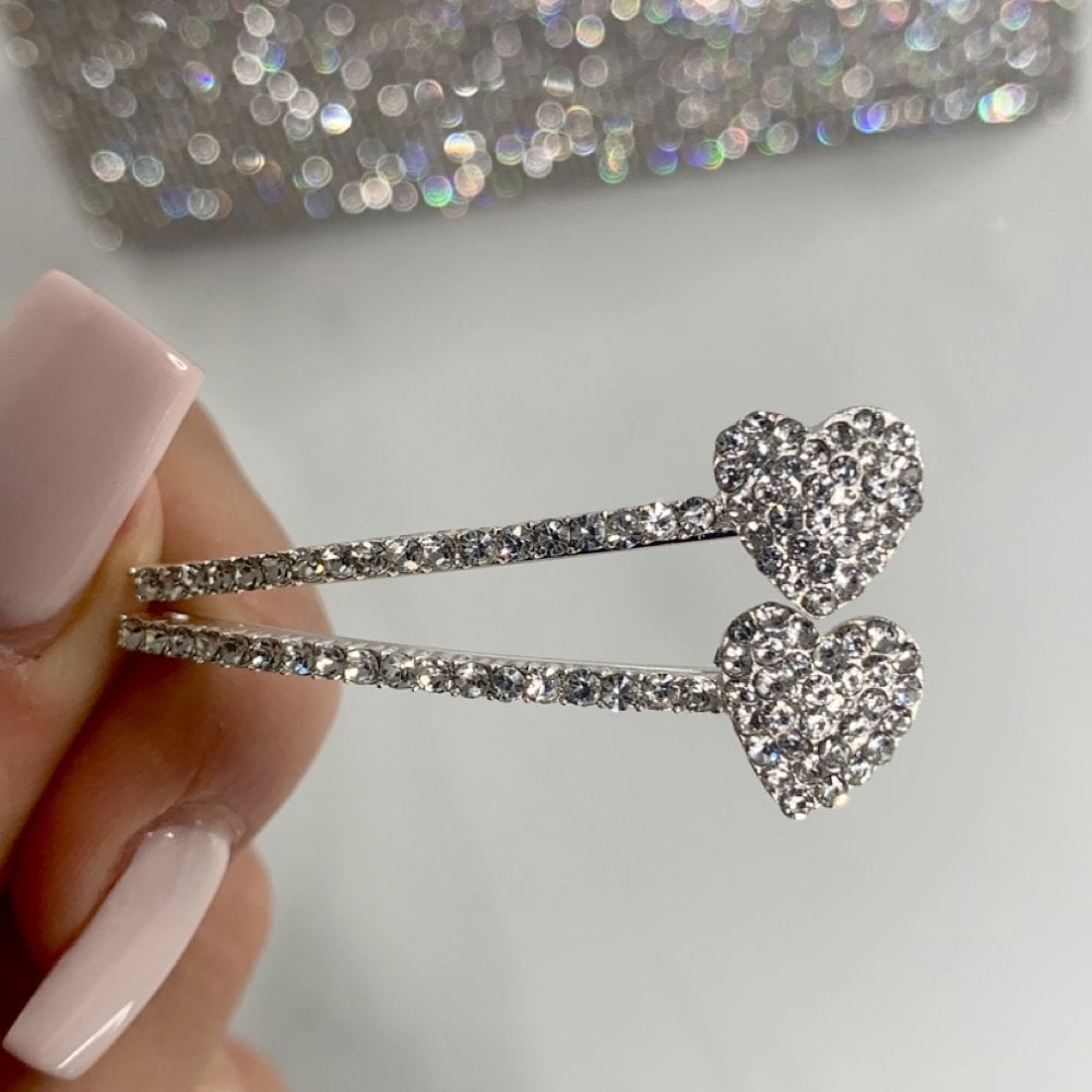 Pair of Crystal Heart Hair Slides featuring heart Design
