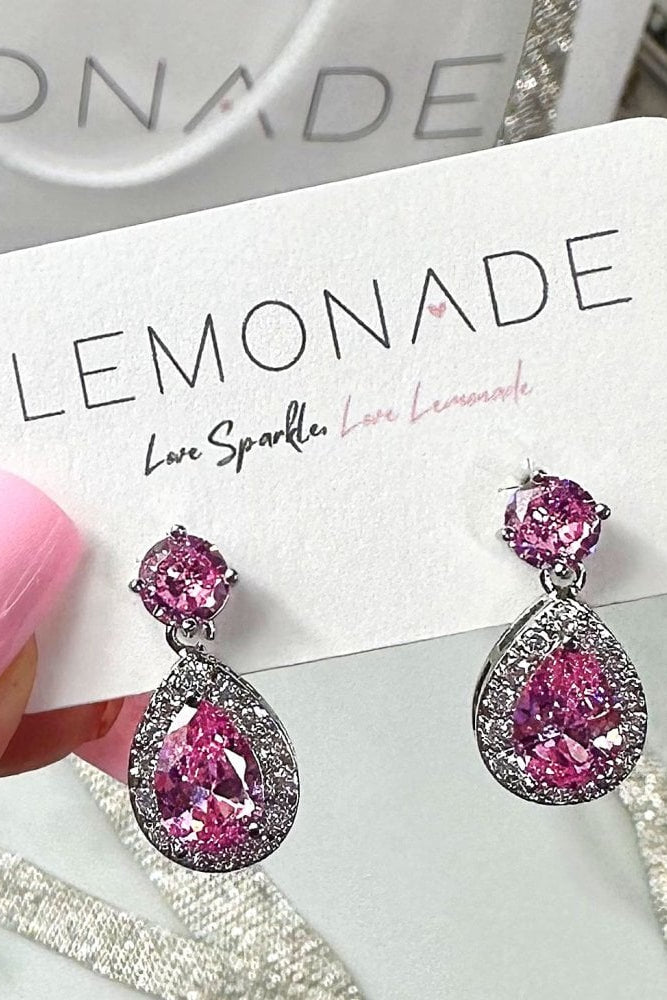 Crystal Pink Desire Dangly Earrings, shown from another angle