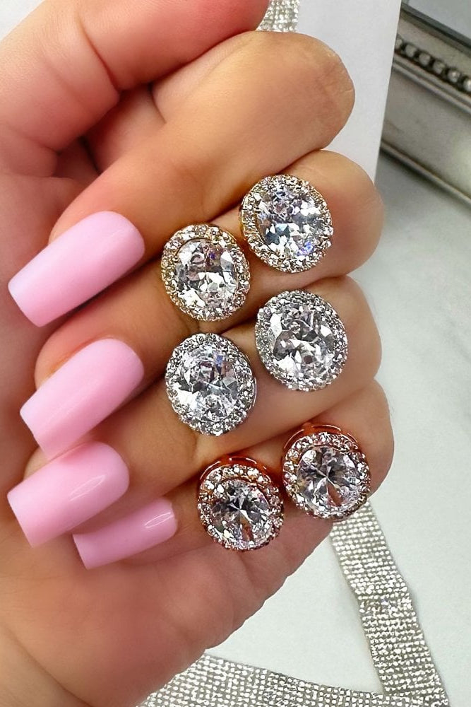 Crystal Oblique Earring Studs designed with oblong Crystal Studs