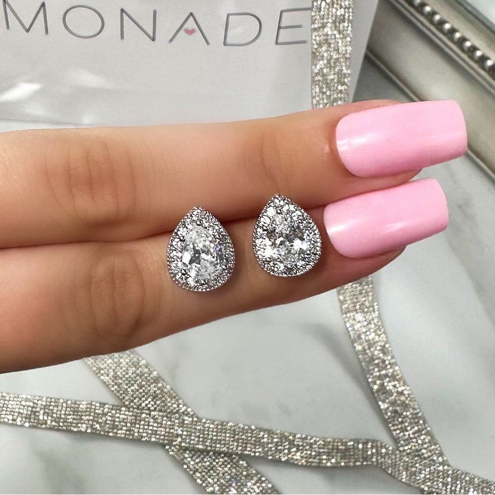 Crystal Teardrop Stud Earrings Silver finished with crystal Embellished
