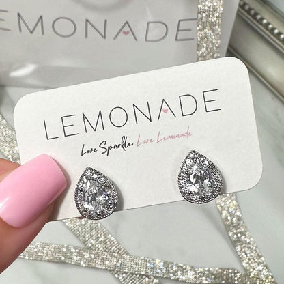 Crystal Teardrop Stud Earrings Silver, highlighting tear Drop Design