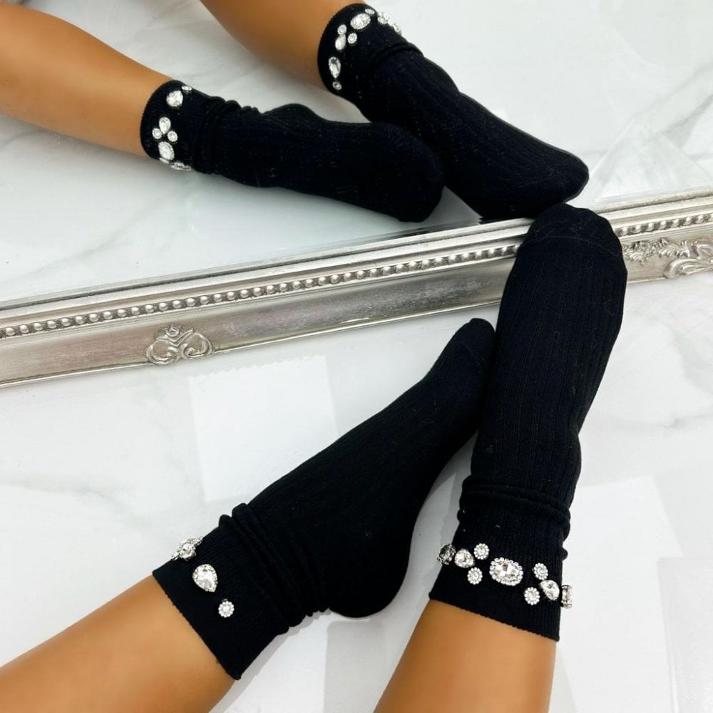 Crystal Sparkly Obsession Socks Black, showcasing crystal Embellishments