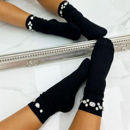 Crystal Sparkly Obsession Socks Black, showcasing crystal Embellishments