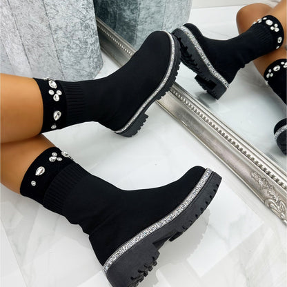 Crystal Sparkly Obsession Socks Black, drawing attention to hand wash only