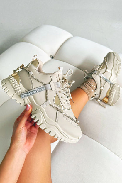 Crystal Track Luxe Chunky Trainers Beige