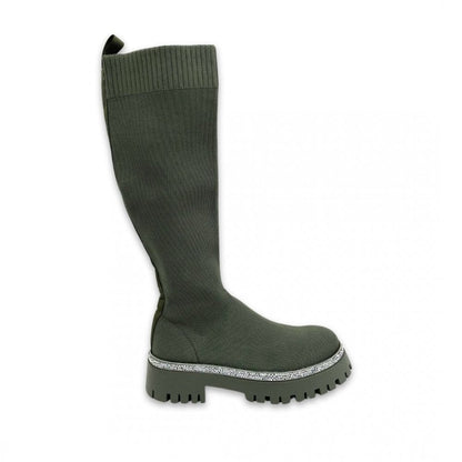 Sparkly Calf Stretch Sock Boots Khaki, showing chunky Sole