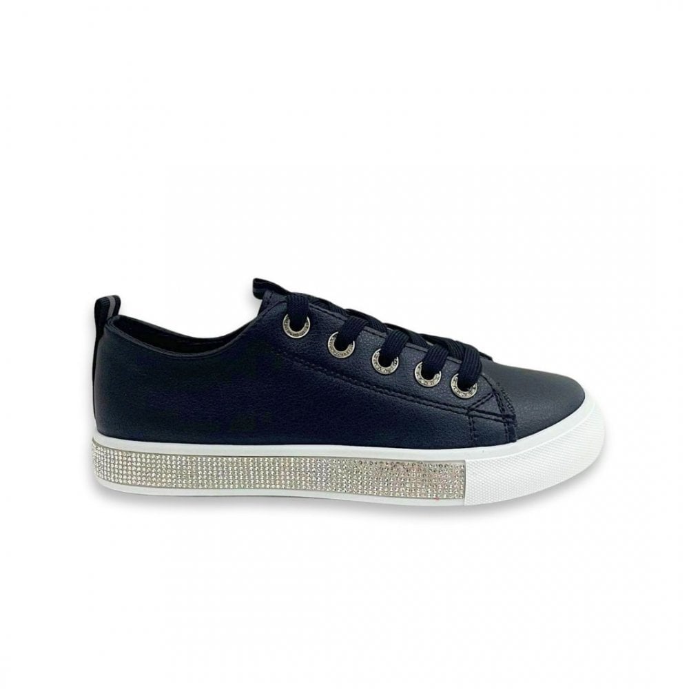 Crystal Deluxe Trim Trainers Black, focused on crystal Eyelets