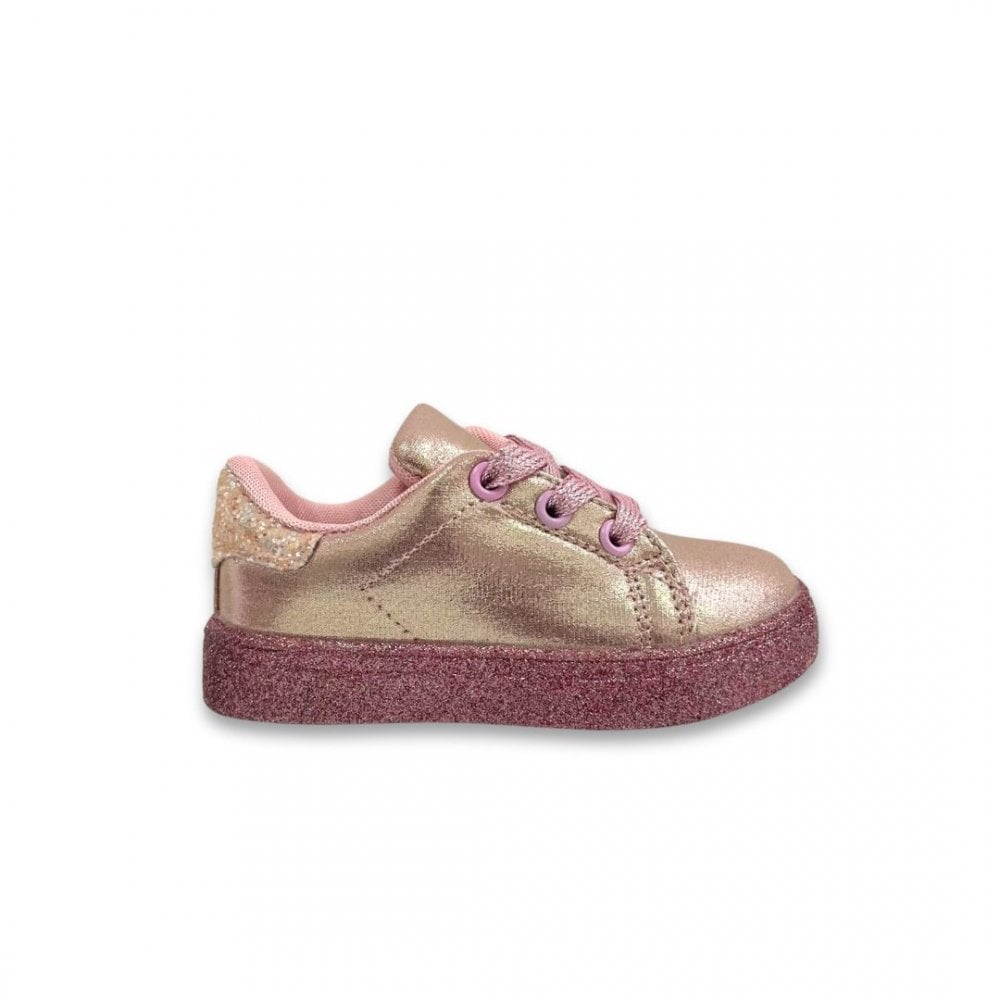 Little Lemmy Shimmer Trainers Pink, shown from another angle