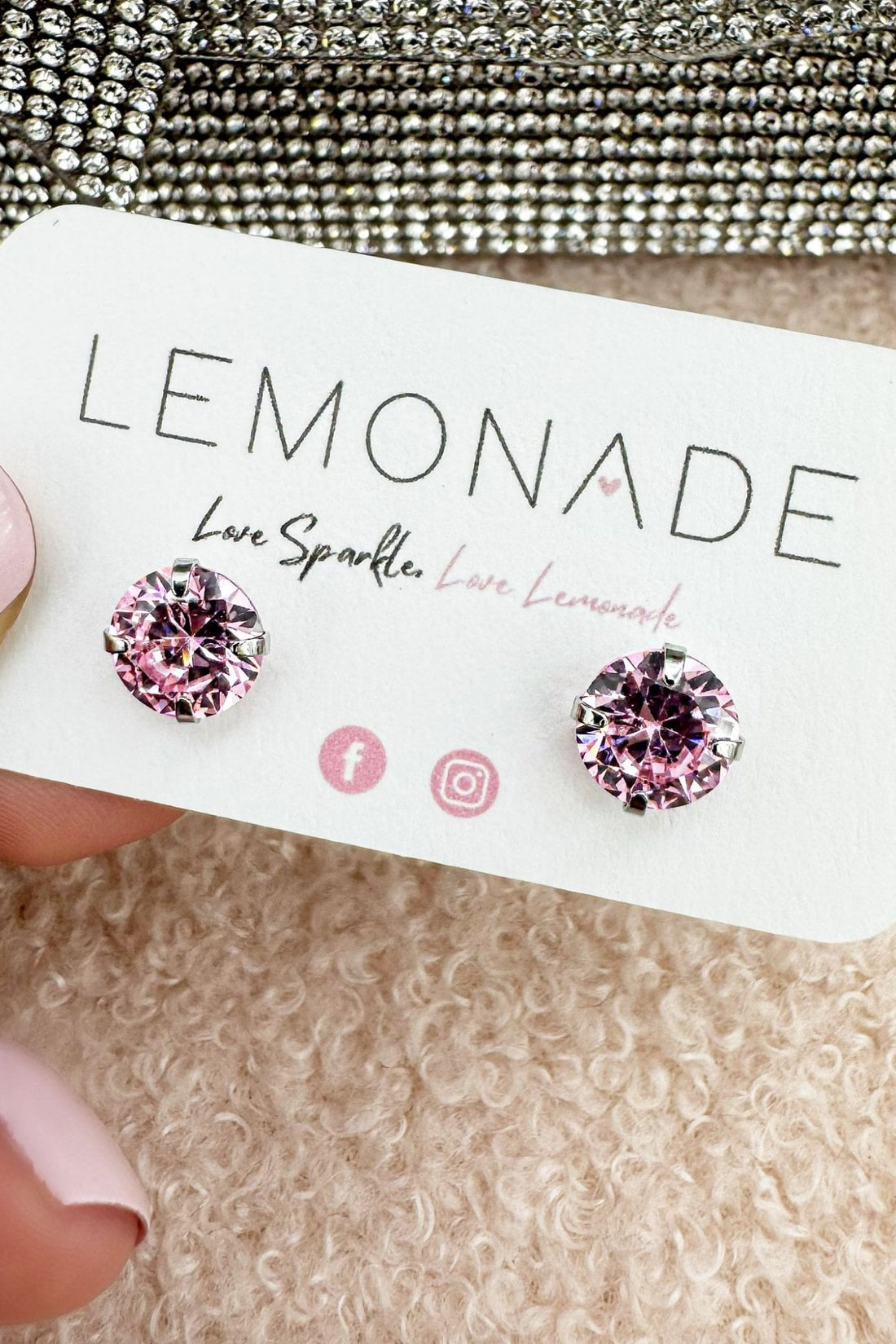 Crystal Dainty Stud Earrings Pink