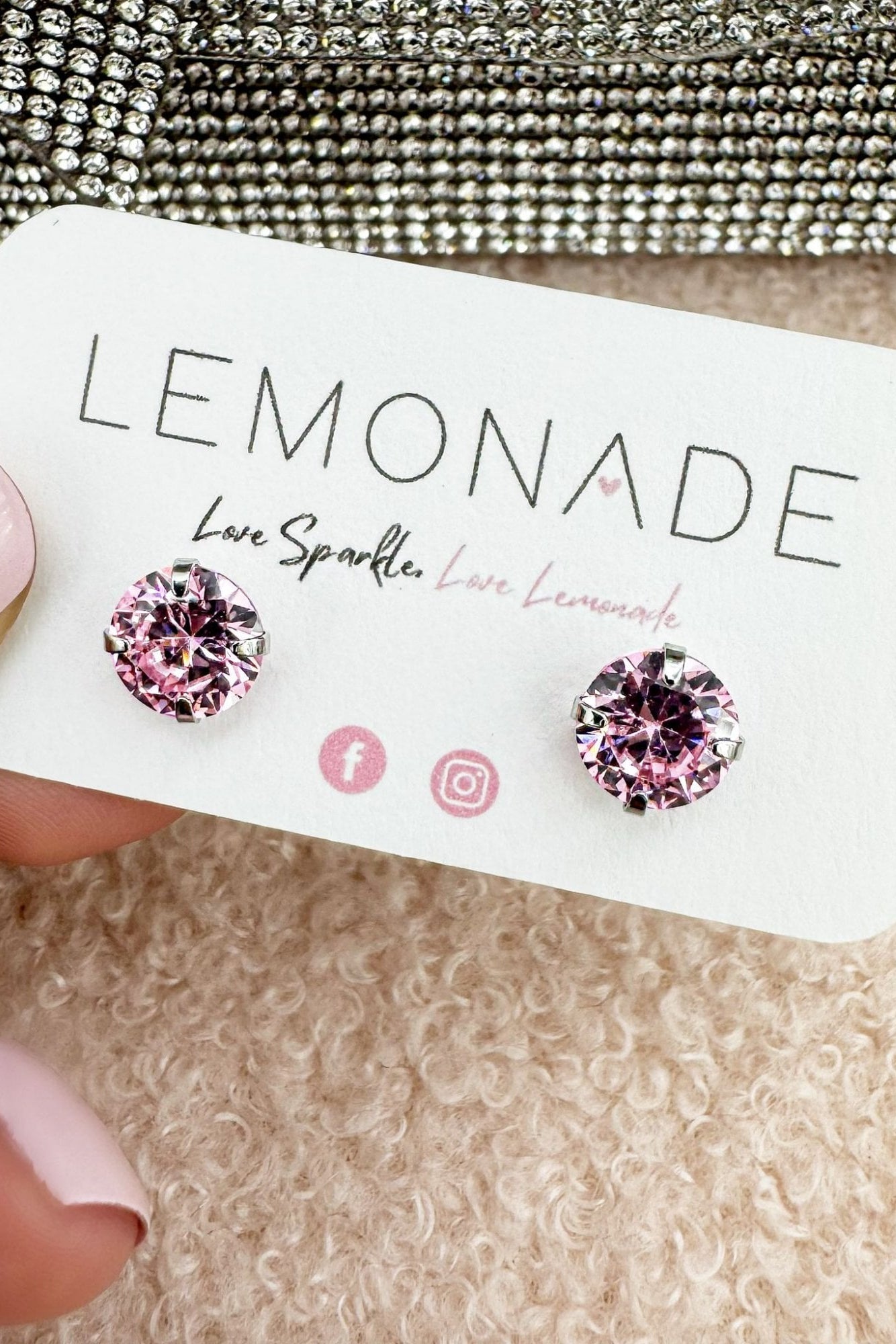 Crystal Dainty Stud Earrings Pink