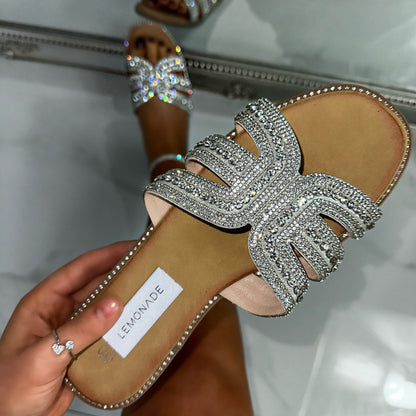 Crystal Diva Cut Out Sliders Silver, highlighting sparkly crystal embellishments