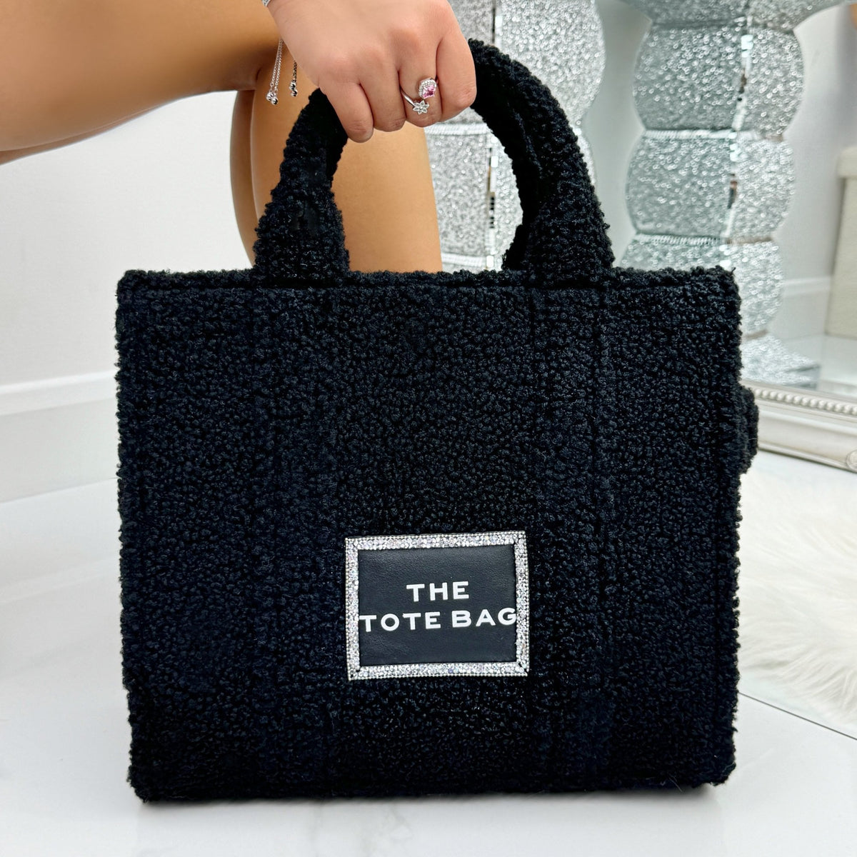 Crystal Trim Teddy Large Tote Black finished with large Size