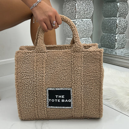 Crystal Trim Teddy Large Tote Mocha with large Size