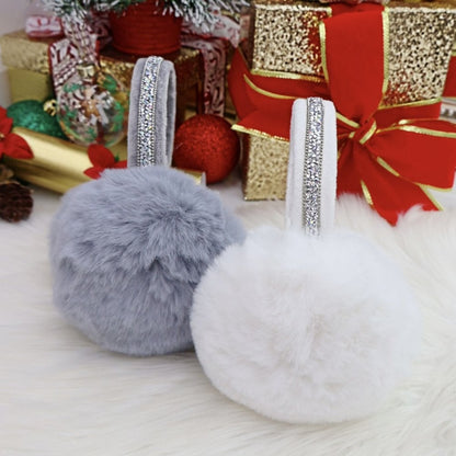 Sparkly Crystal Fluffy Faux Fur Ear Muffs White, shown from another angle