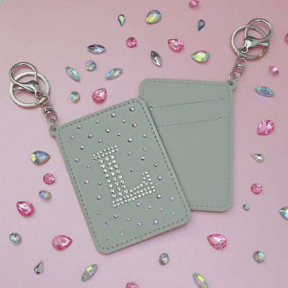 Crystal Initial Card Holder Keyring Grey, shown from another angle