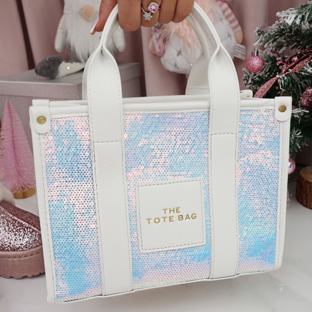 Winter White Limited Edition Ear Muffs, Sparkly Tote Bag &amp; Purse Bundle, highlighting lemonade Glitter Twinkle Medium Tote Bag Christmas Edition Glow White