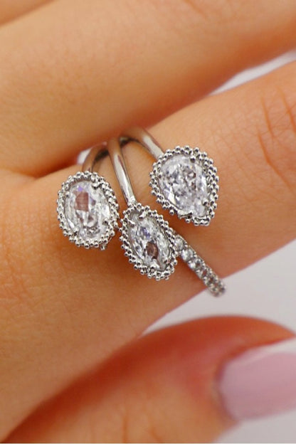 Crystal Triple Teardrop Ring Silver