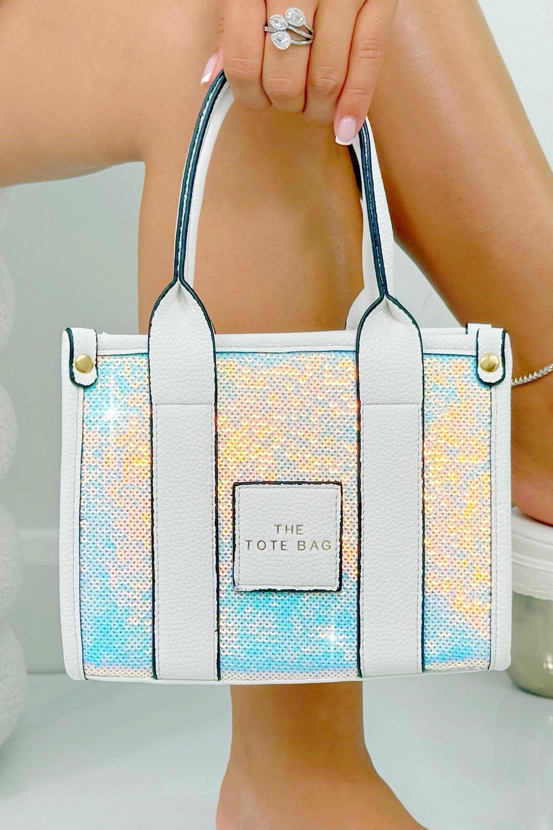 Glitter Twinkle Small Tote Bag Glow White designed with small Size