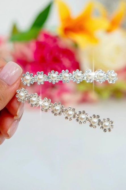 Crystal Pearl Meadow Twin Hair Slides Silver featuring set of 2 matching hair slides
